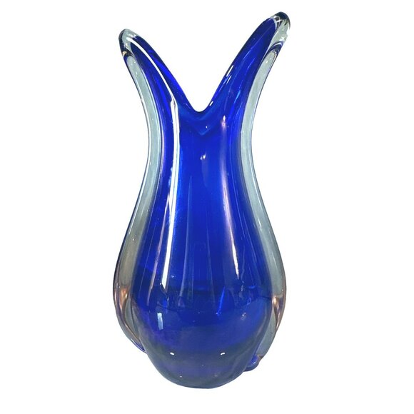 Hand Blown Cobalt Blue Murano Art Glass Vase 10 inches  Decorative Centerpiece - Picture 2 of 10